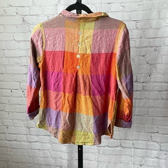 Soft Surroundings Galina Multi-Color Plaid Linen Button Down Tunic Top Size PS - Picture 4 of 6